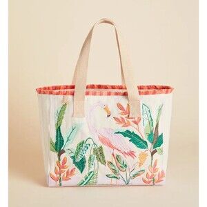 Spartina 449 Tropic Flamingo Large Beach Tote Boho Travel Bag Purse Fringe NWT